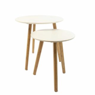 Set Nórdico De Mesas Laterales Blancas Combinadas Con Madera