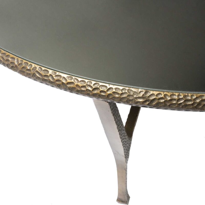 Mesa De Centro De Vidrio Negro Con Base De Metal Martillado Color Bronce - Imagen 2