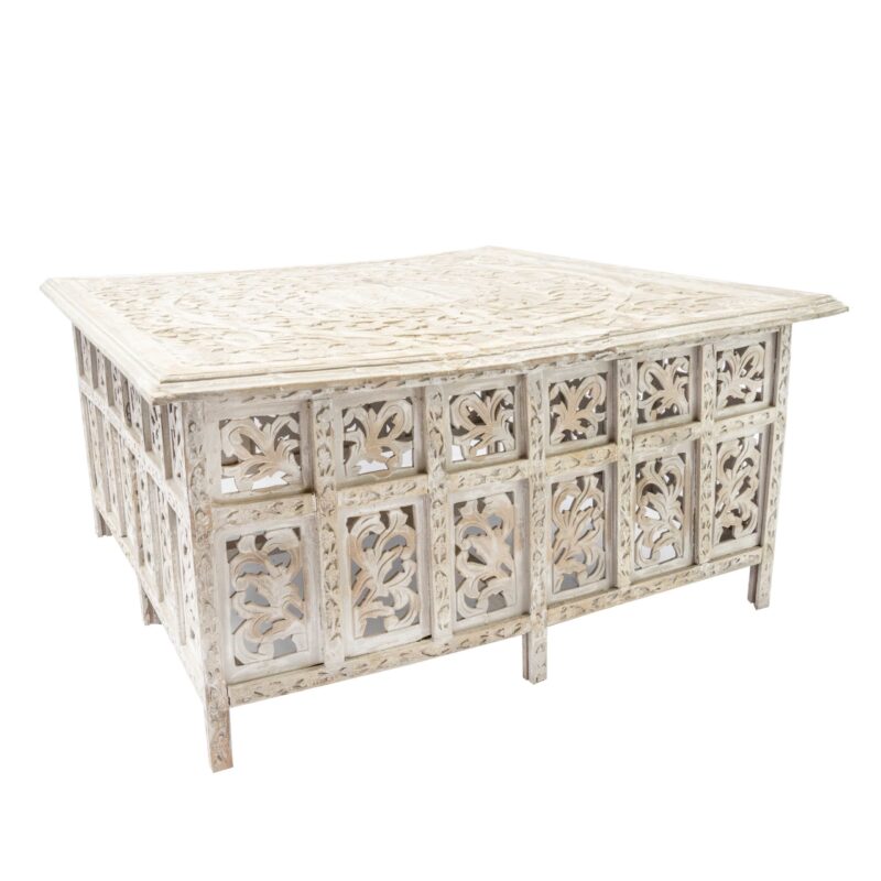 Mesa De Centro Delhi Rectangular Tallada A Mano En Madera De Mango
