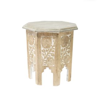 Mesa Lateral Mumbai Tallada A Mano En Madera De Mango