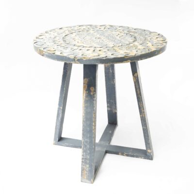 Mesa Lateral Agra Tallada A Mano En Madera De Mango