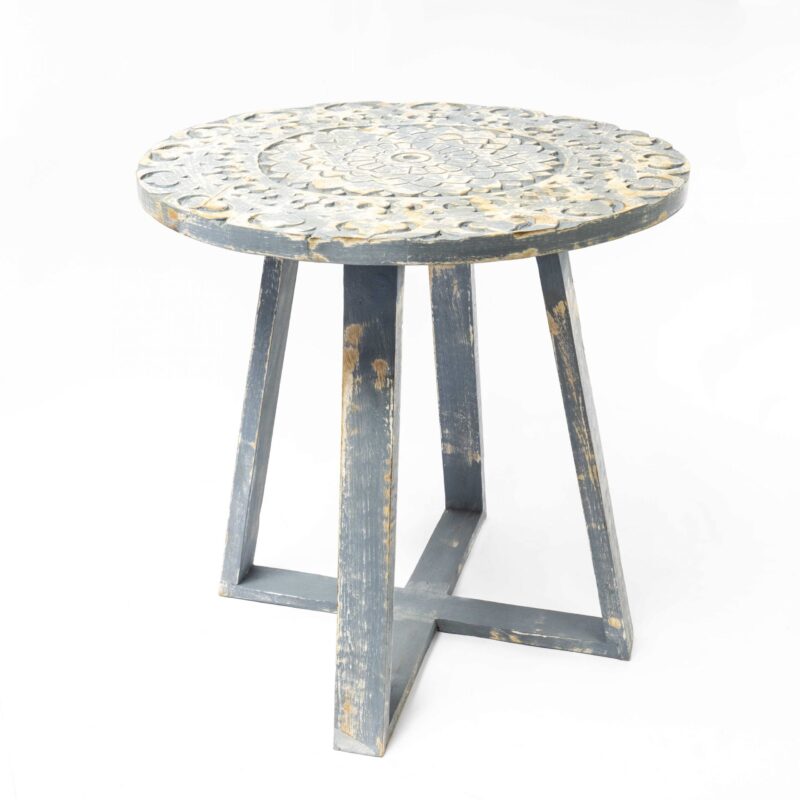 Mesa Lateral Agra Tallada A Mano En Madera De Mango
