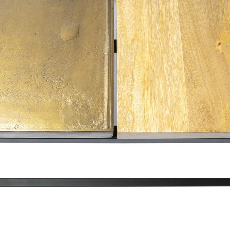Mesa Centro Combinación De Madera Y Bandeja De Metal Sobre Base De Hierro Negra - Imagen 2