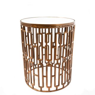 Mesa Lateral Tambor De Diseño Geométrica Color Cobre Y Tapa De Espejo