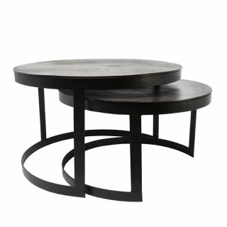 Mesa Lateral Redonda Estiolo Nido Negro Mate De Dos Piezas