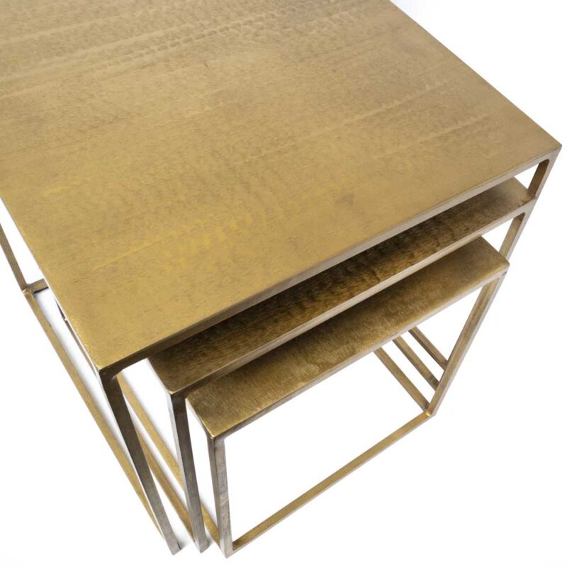 Mesa Lateral Estilo Nido Cúbica Dorada En Tres Piezas - Imagen 2