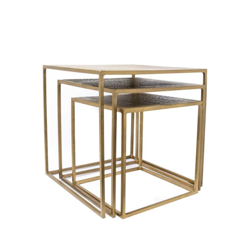 Mesa Lateral Estilo Nido Cúbica Dorada En Tres Piezas