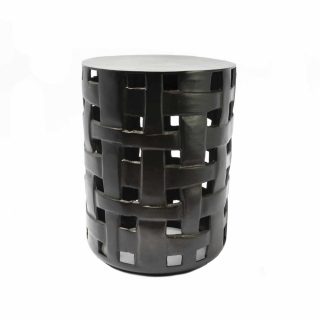 Mesa Lateral Tambor Con Diseño Tejido En Negro Mate