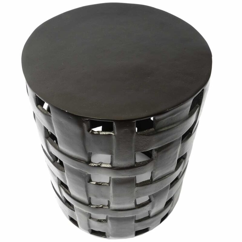 Mesa Lateral Tambor Con Diseño Tejido En Negro Mate - Imagen 2