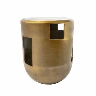 Mesa Lateral Tambor Dorada Con Cortes Rectangulares En Los Laterales