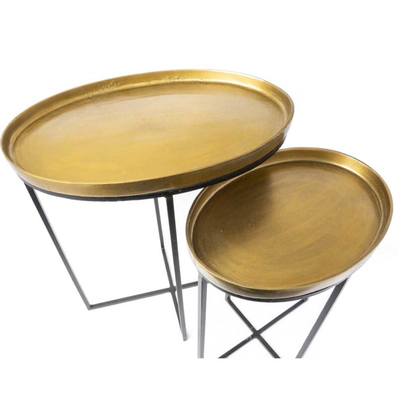 Mesa Lateral Estilo Nido En Dos Piezas Bandejas Doradas Y Pata En Cruz - Imagen 5