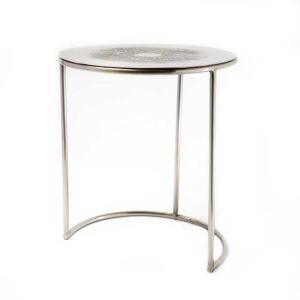 Mesa Lateral Estilo Nido Plateada En Dos Piezas Con Detalles Grabados - Imagen 5
