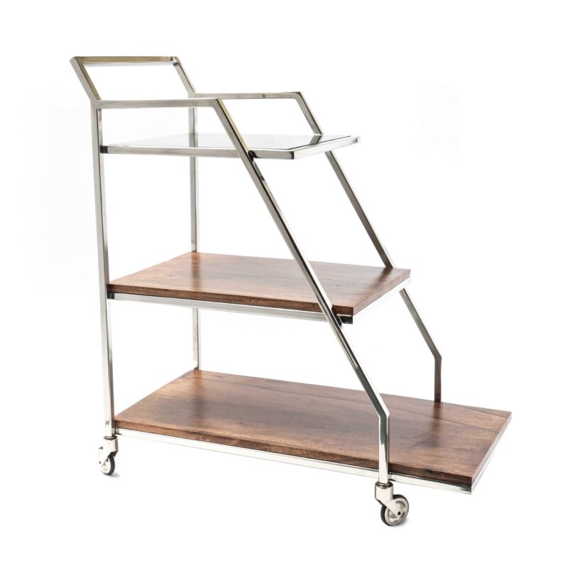 Carrito Bar Con Mesada De Vidrio Y Madera
