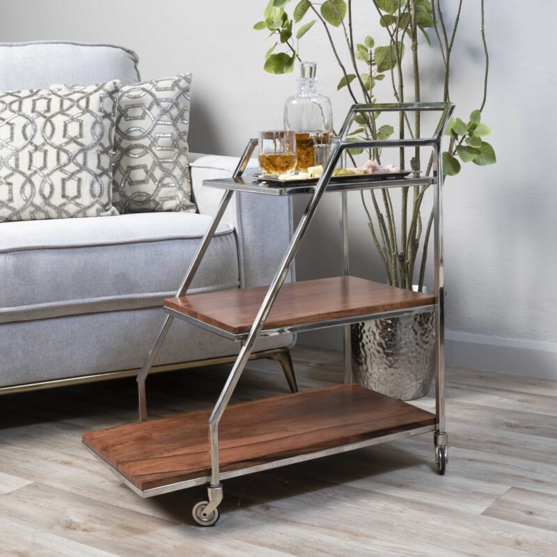 Carrito Bar Con Mesada De Vidrio Y Madera - Imagen 2