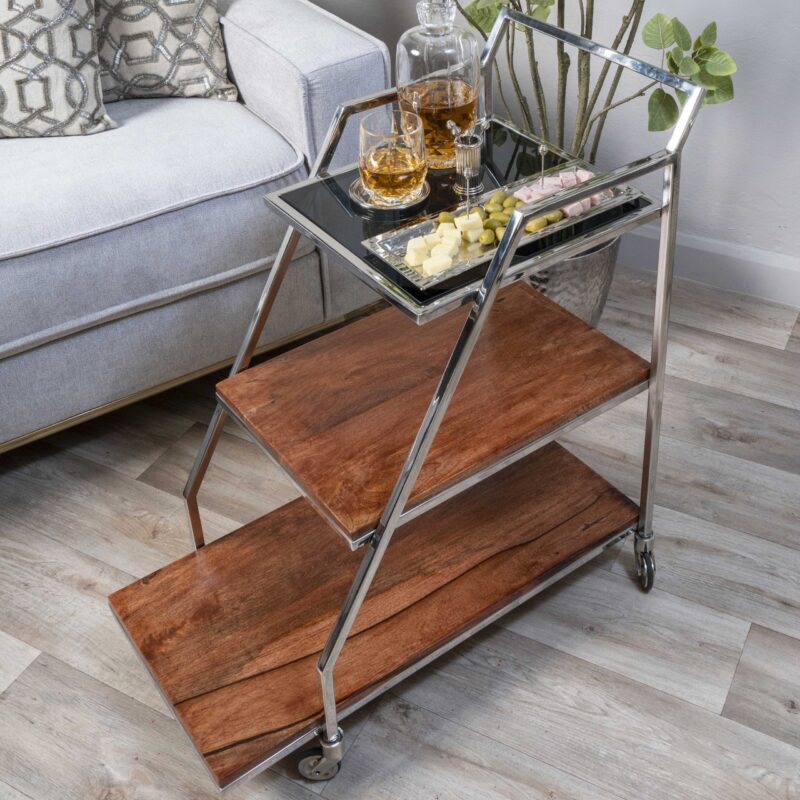 Carrito Bar Con Mesada De Vidrio Y Madera - Imagen 3