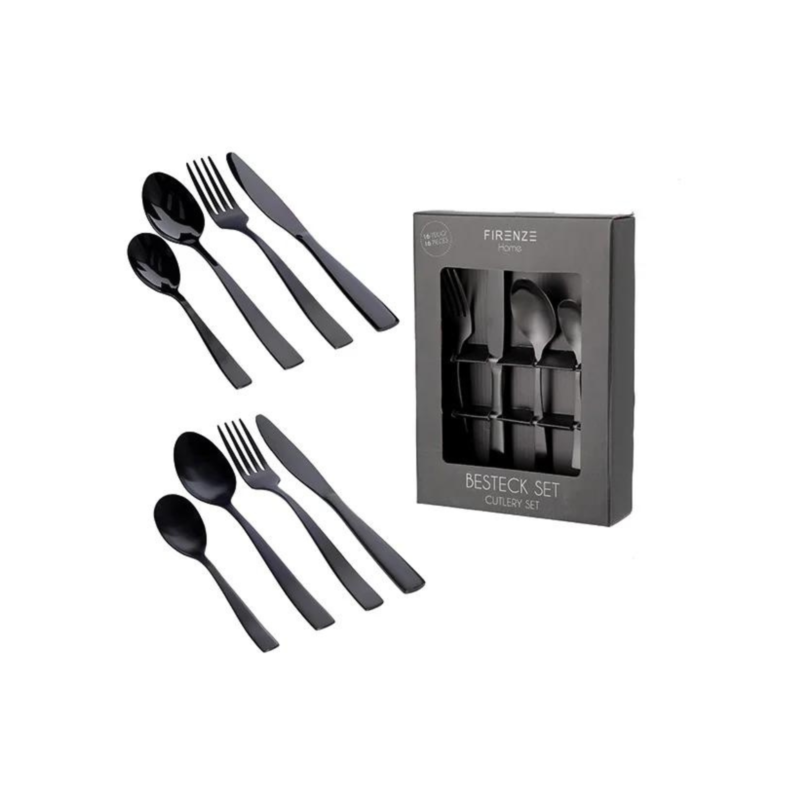 SET CUBIERTOS NEGRO 16pzas