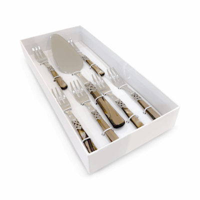 Juego de cubiertos para torta 7 piezas Ginevra Pearl Brown