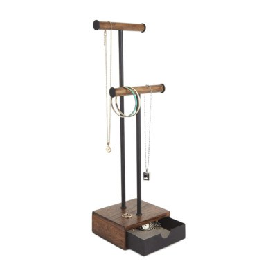 JOYERO COLGANTE C/GAVETA PILLAR NEGRO/WALNUT