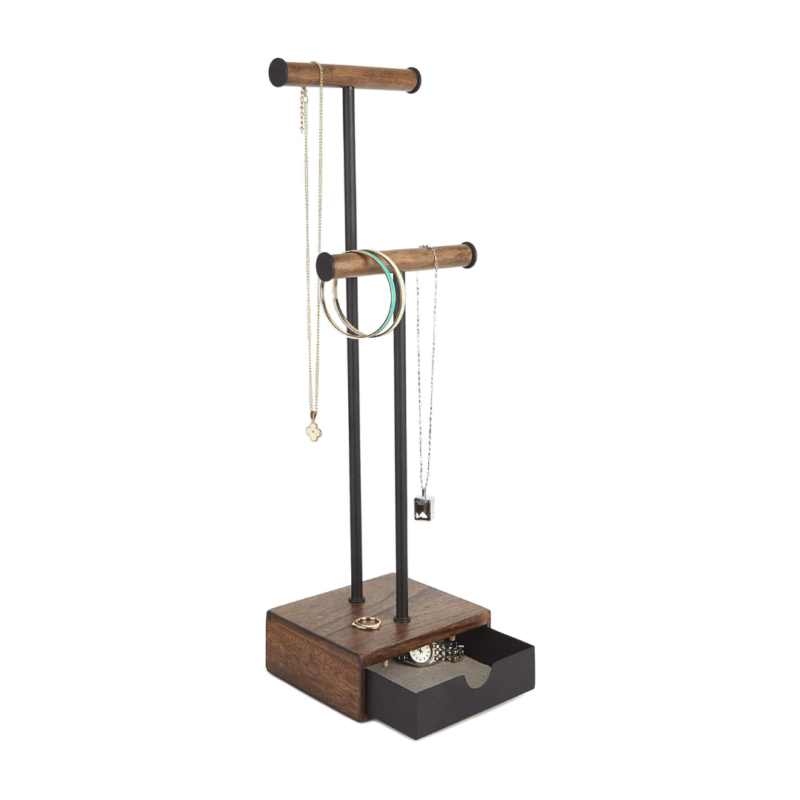 JOYERO COLGANTE C/GAVETA PILLAR NEGRO/WALNUT