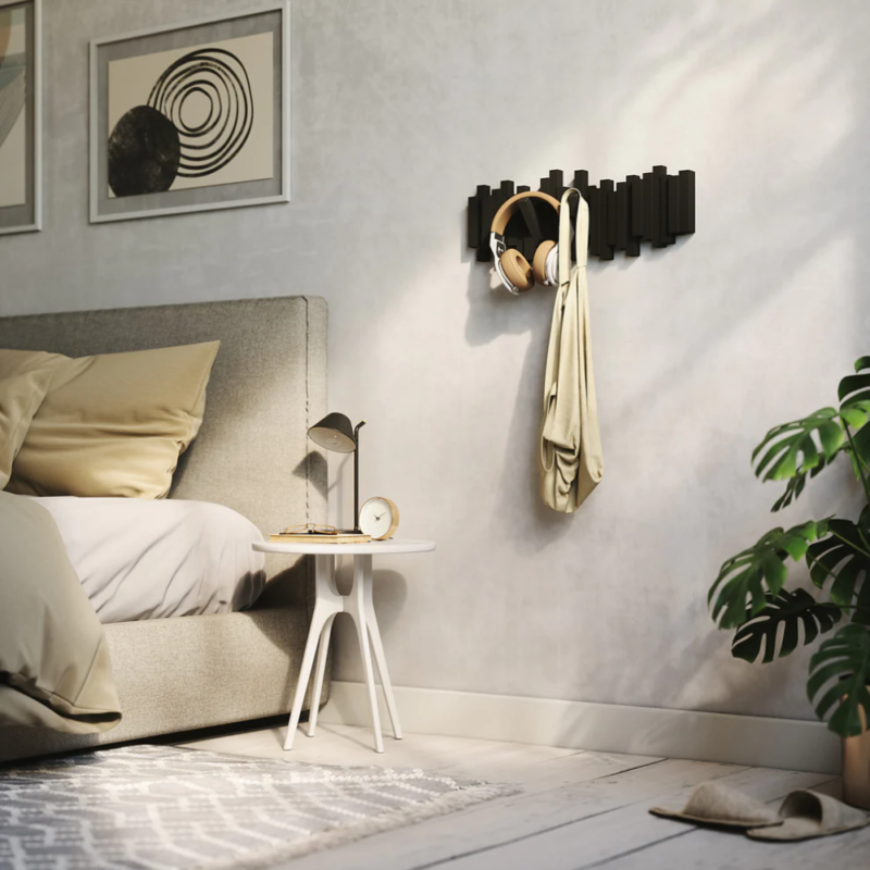 COLGADOR DE PARED C/5 GANCHOS STICKS NEGRO - Imagen 5