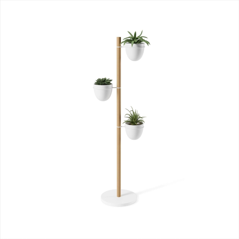 JUEGO 3 MACETEROS C/SOPORTE FLORISTAND BLANCO/NATURAL - Imagen 2