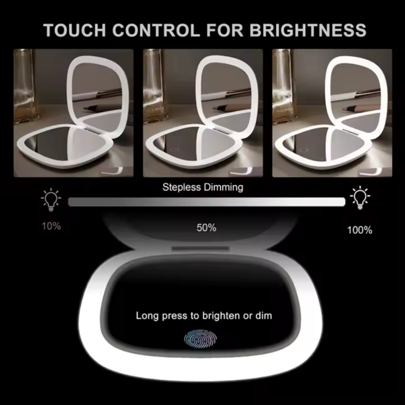 Espejo de bolsillo con luz LED para maquillaje - Imagen 2