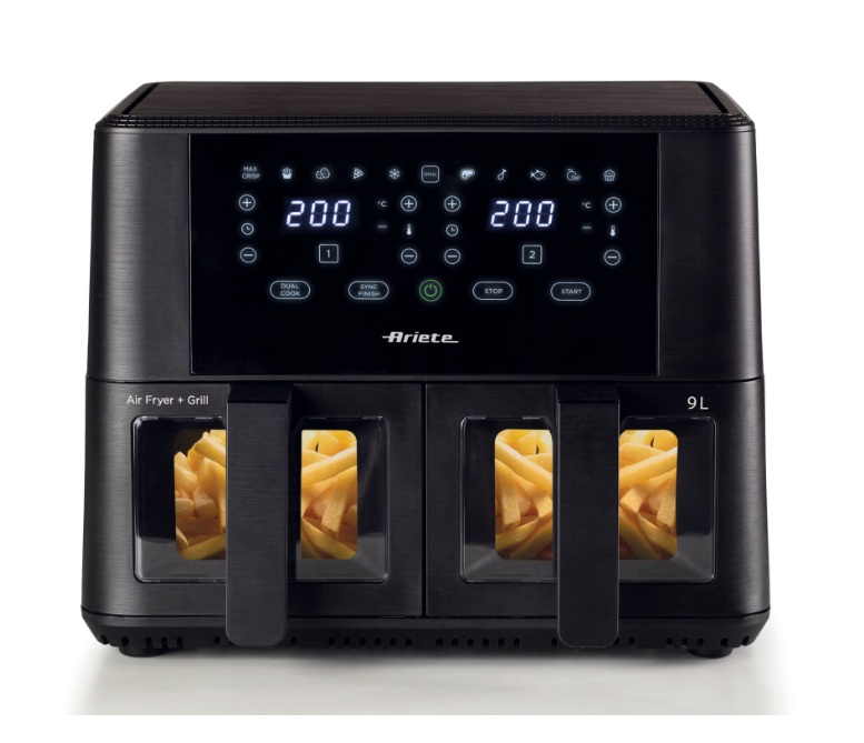 AIRFRYER ARIETE DUAL VIDRIO NEGRO 9L